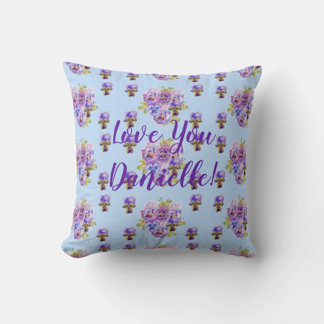 Coussin Shabby Chic Blue Floral Love You Girl Name Cushion (Recto)