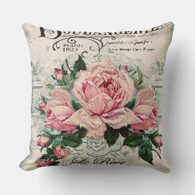 Coussin shabby chic, découpage, victorien, français chic,  (Recto)