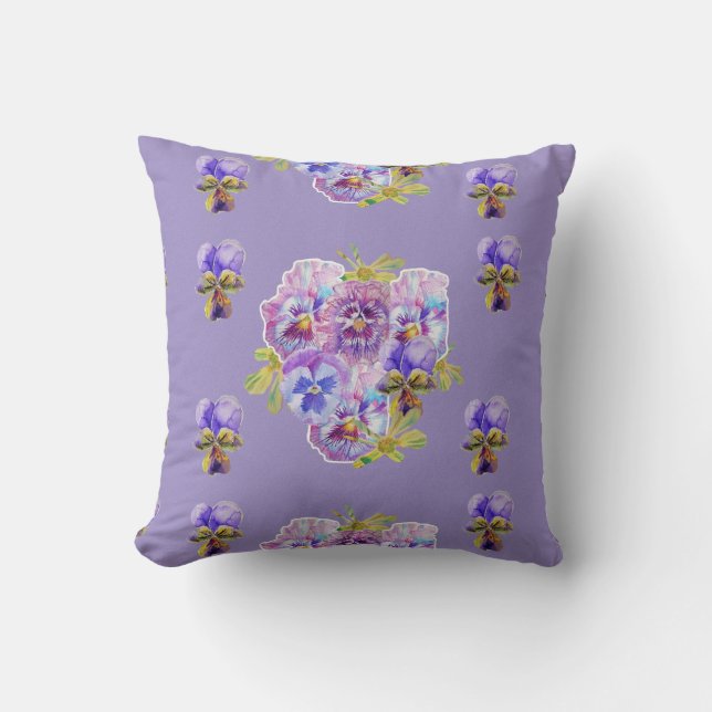 Coussin Shabby Chic Purple Pansy fleurs florales Cushion (Recto)