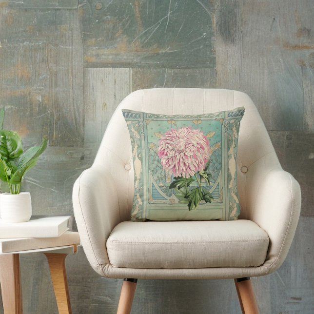 Coussin Shabby Chic Turquoise Rose Floral Chrystanthemum (Créateur téléchargé)