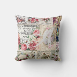 Coussin Shabby collage chic, pays victorien, découpage, b