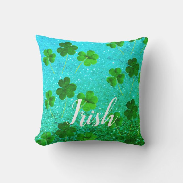 Coussin Shamrock de la Saint-Patrick Glittery Blue Green (Recto)