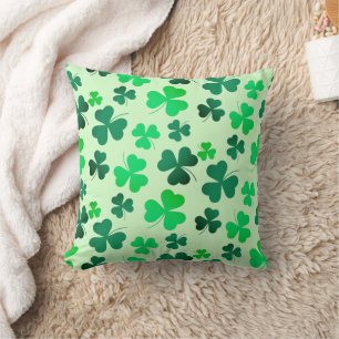 Coussin Shamrock de trèfle vert feuille Floral Retro Éléga