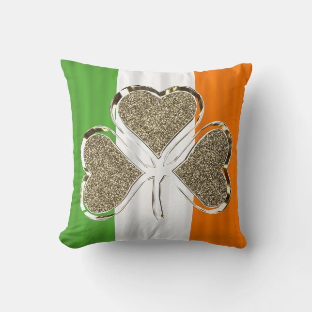 Coussin Shamrock d'or Clover Irlande Drapeau irlandais Élé (Recto)