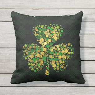 Coussin Shamrock irlandais décoratif - or et vert de