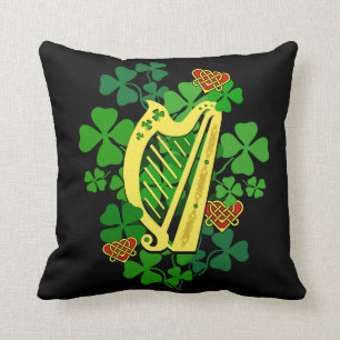 Coussin Shamrock irlandais/irlandais, harpe, coeur celte,