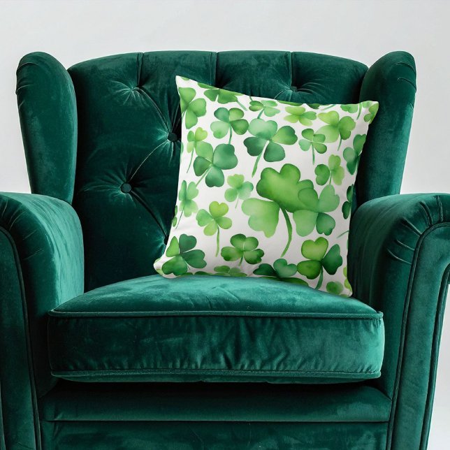 Coussin Shamrock vert aquarelle (Créateur téléchargé)