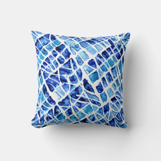 Coussin Shards Aquarelle indigo bleu abstrait motif (Recto)