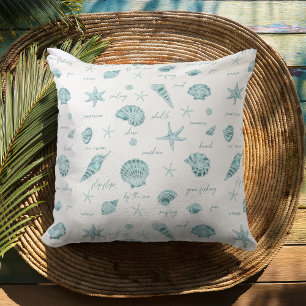 Coussin Shells Starfish Sun Fun Texte Turquoise ID918