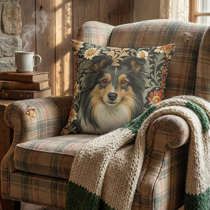 Coussin Sheltie tricolore Shetland Sheepdog Floral vintage