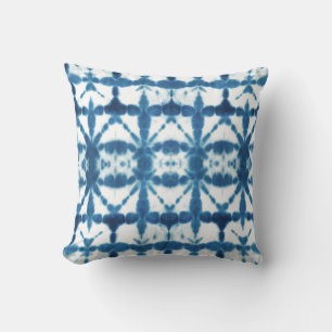 Coussin Shibori Bleu Indigo Tie Dye Abstrait