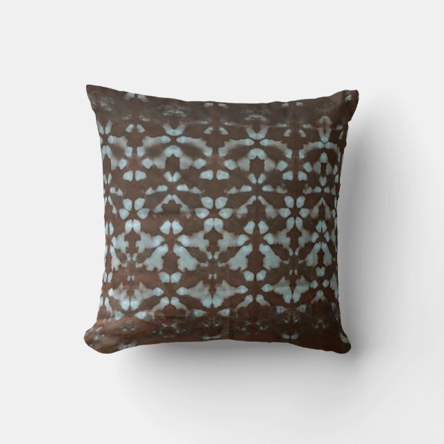 Coussin Shibori Fabric Boho Brown Cravate bleue DyeThrow C (Recto)