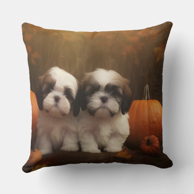 Coussin Shih Tzu Puppy Automne Citrouille de plaisir (Verso)