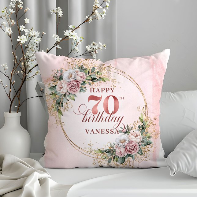 Coussin Shimmering Dusty Pink Boho Pillow 70th Birthday   (Shimmering Dusty Pink Boho Pillow 70th Birthday Pillow)