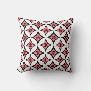 Coussin Shippo avec Motif Fleur, Noir, Blanc et Rose