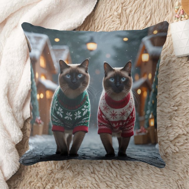 Coussin Siamese Cats Christmas Snow Holiday (Couverture)