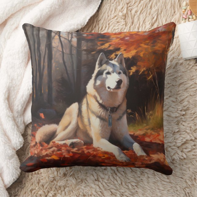 Coussin Sibérie Husky en automne Feuilles automne Inspire  (Couverture)