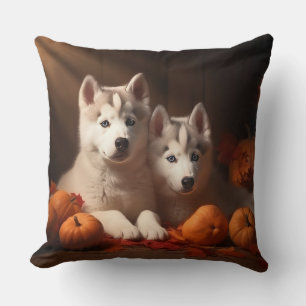 Coussin Sibérie Husky Puppy Citrouille d'automne