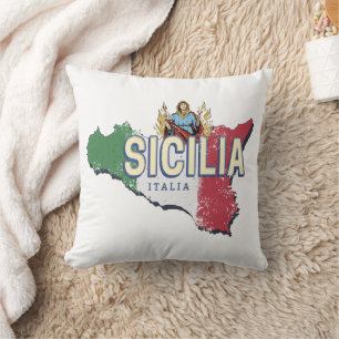 Coussin Sicile Drapeau Italie Carte Rétro Souvenir Vintage