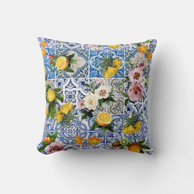 Coussin Sicilian style with flowers and lemon (Recto)