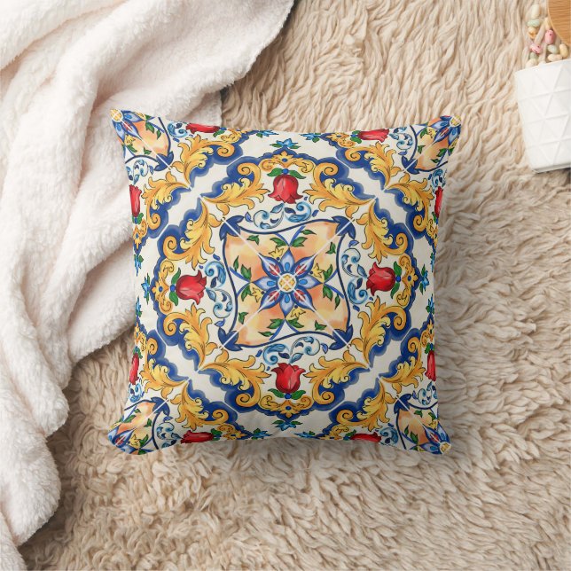 Coussin Sicilienne Majolica Motif de carreaux colorés (Couverture)