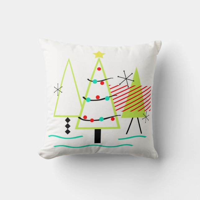 Coussin siècle moderne arbres de noël rétro (Recto)