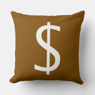 Coussin Signe dollar blanc riche décoratif marron