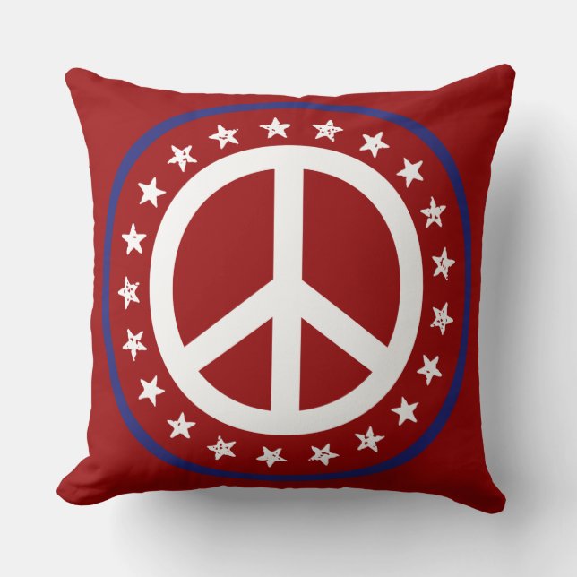 Coussin Signe et étoiles de paix blancs et bleus rouge (Recto)