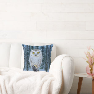 Coussin Silent Watch - Northern Winter Woods Grey Owl