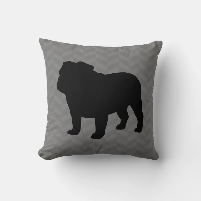 Coussin Silhouette anglaise de Bulldog sur l'épine grise (Recto)