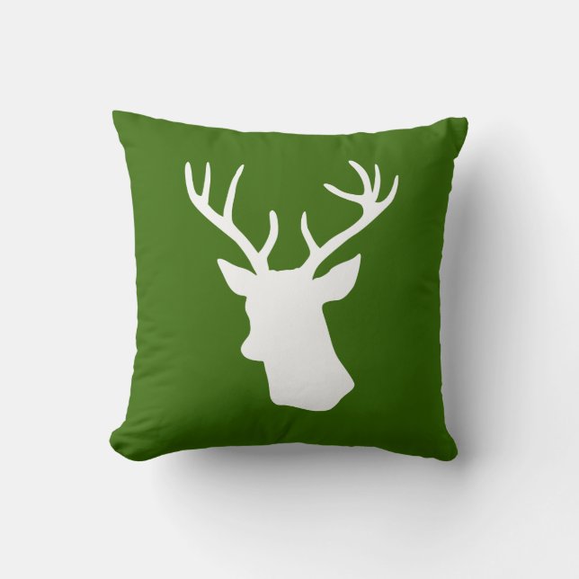 Coussin Silhouette blanche de tête de cerfs communs - vert (Recto)