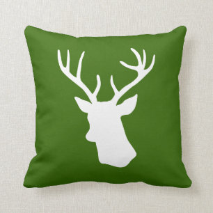 Coussin Silhouette blanche de tête de cerfs communs - vert