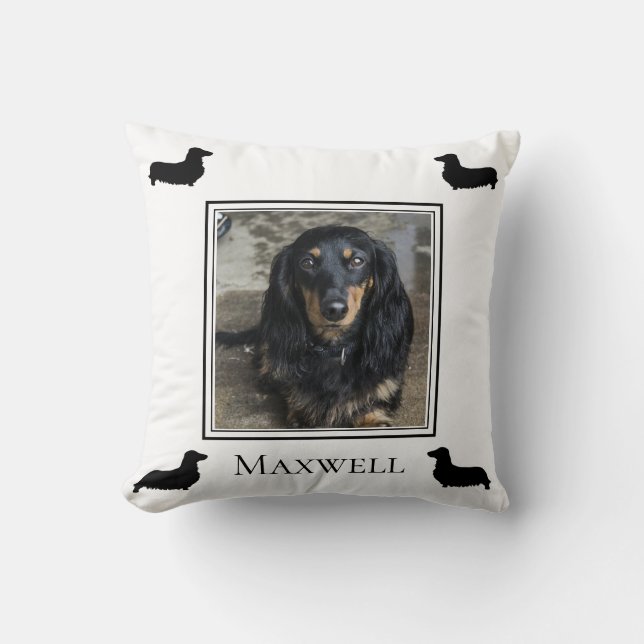 Coussin Silhouette Dachshund Longhair Photo personnalisée (Recto)