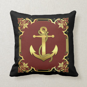 Coussin Silhouette d'ancre marine marine marine/or/rouge/n