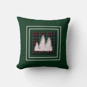 Coussin Silhouette d'arbre de pin tartan vert