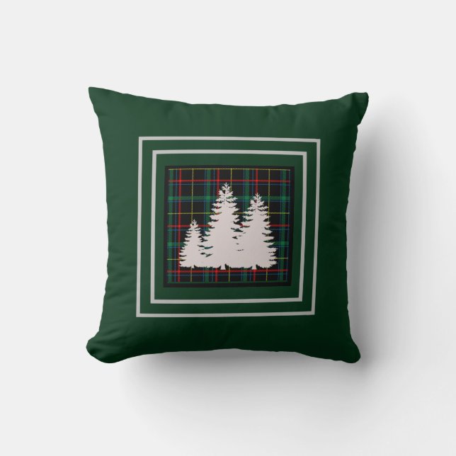 Coussin Silhouette d'arbre de pin tartan vert (Recto)