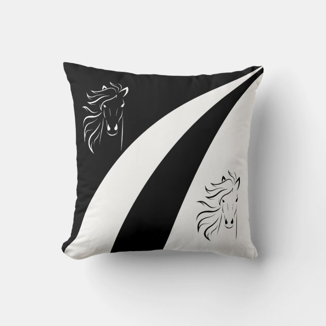 Coussin Silhouette de cheval sur ondes abstraites en noir  (Recto)