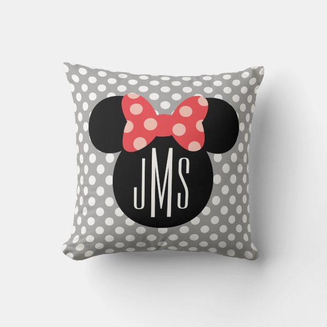 Coussin Silhouette de la tête noire de Minnie Polka| Monog (Recto)