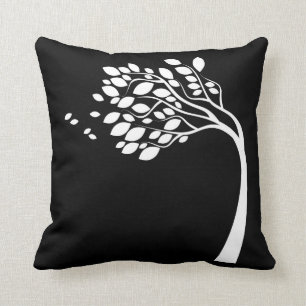 Coussin Silhouette de l'arbre balayé noir et blanc