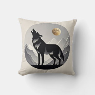Coussin Silhouette de loup lisse noir gris minimaliste