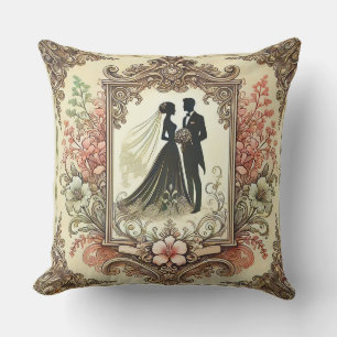 Coussin Silhouette de mariage élégante encadrée