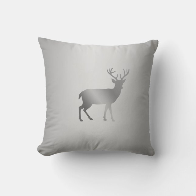 Coussin Silhouette de renne sur fond dégradé gris argent (Recto)