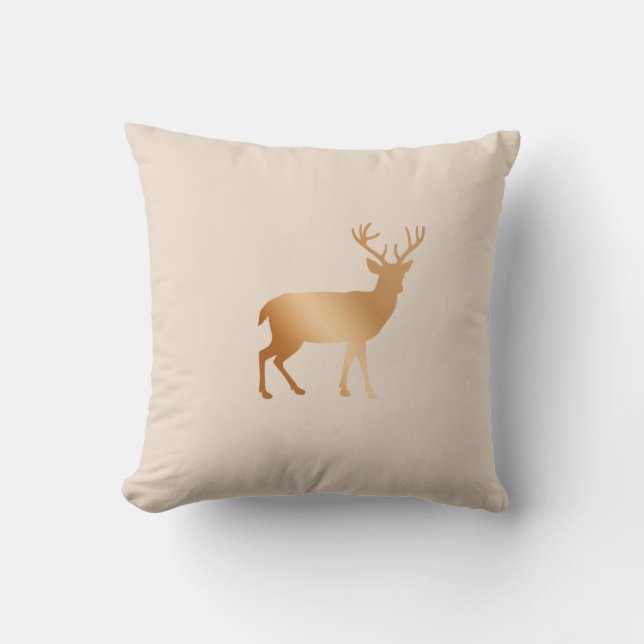 Coussin Silhouette de rennes brun doré sur beige (Recto)