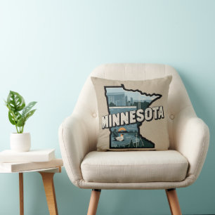 Coussin Silhouette d'état rétro du Minnesota pittoresque
