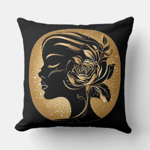 Coussin Silhouette dorée élégante avec ornement floral