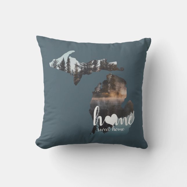 Coussin Silhouette Du Michigan Avec Home Sweet Home (Recto)