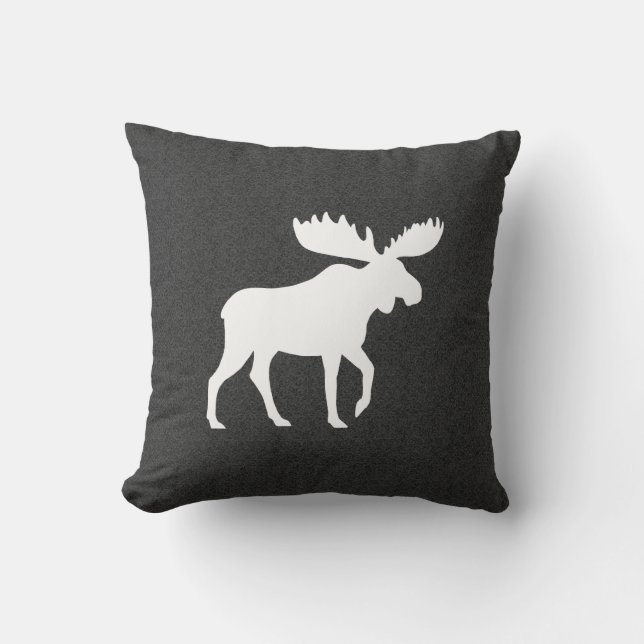 Coussin Silhouette gris et blanc de l'orignal à pied (Recto)
