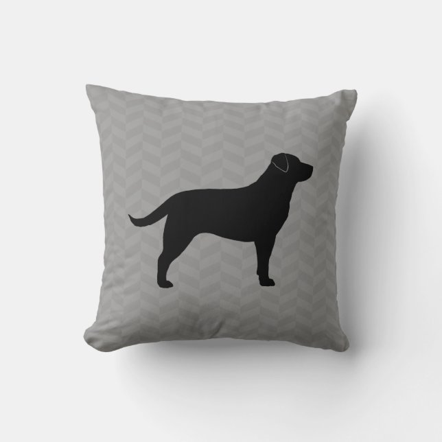 Coussin Silhouette Herringbone du trieur du Labrador noir (Recto)
