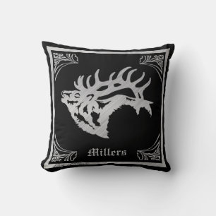 Coussin Silhouette majestueux d'orignal mâle argenté