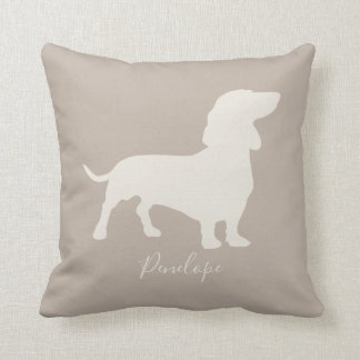 Coussin Silhouette minimaliste de teckel avec le nom
